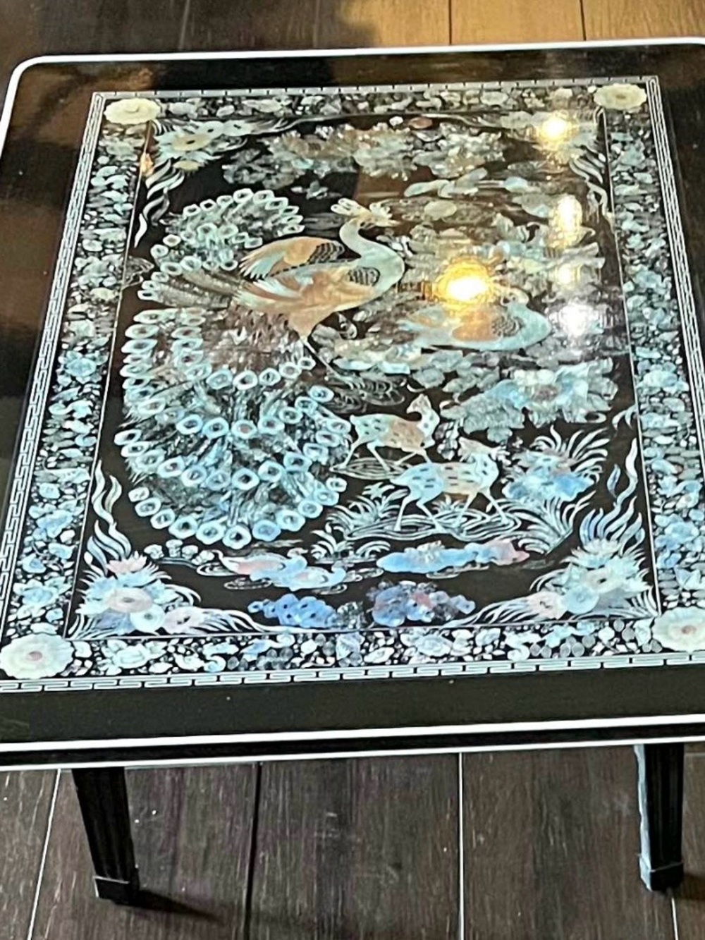Handcrafted Black Mother-of-Pearl Peacock Inlay Art Panel